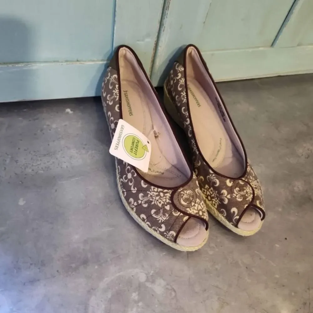 Grasshoppers Purefit Comfort Memory Foam Peep Toe Wedges Womens 7M NEW
